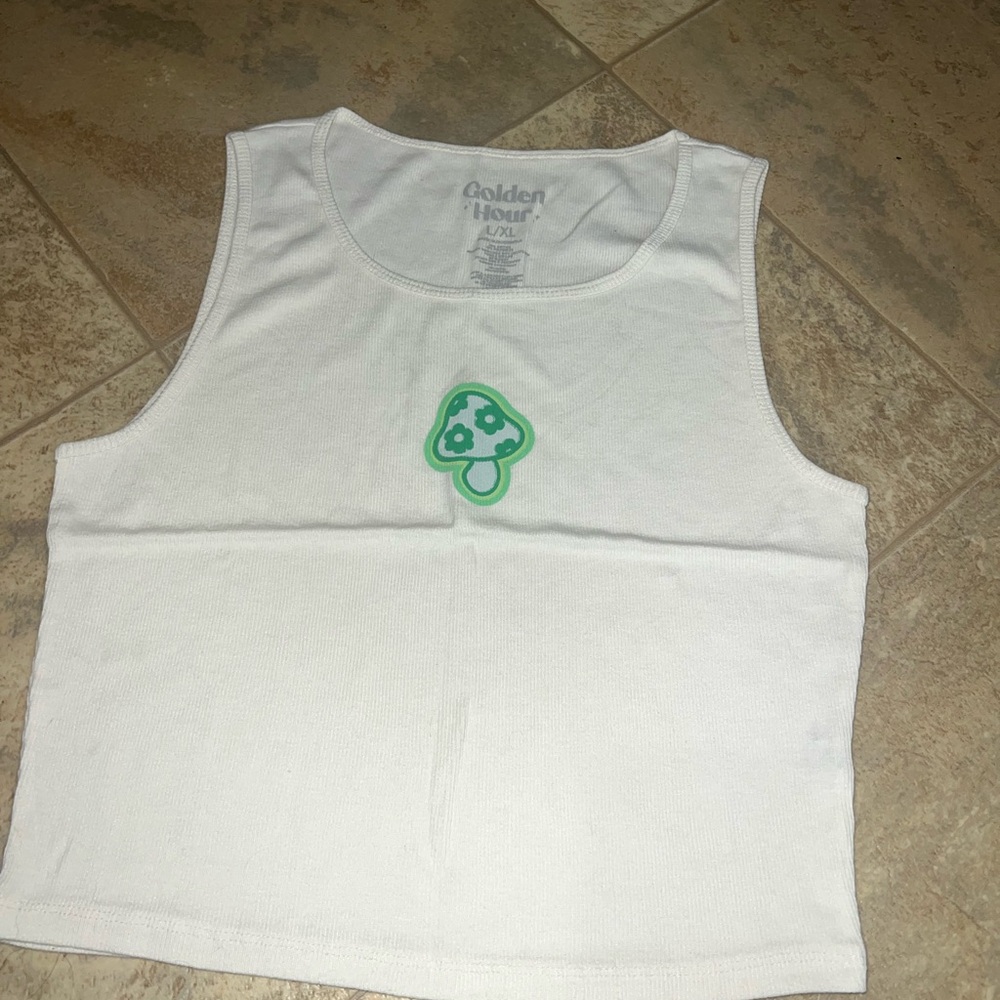 Pacsun golden hour White Tank Top with Green Design XL crop